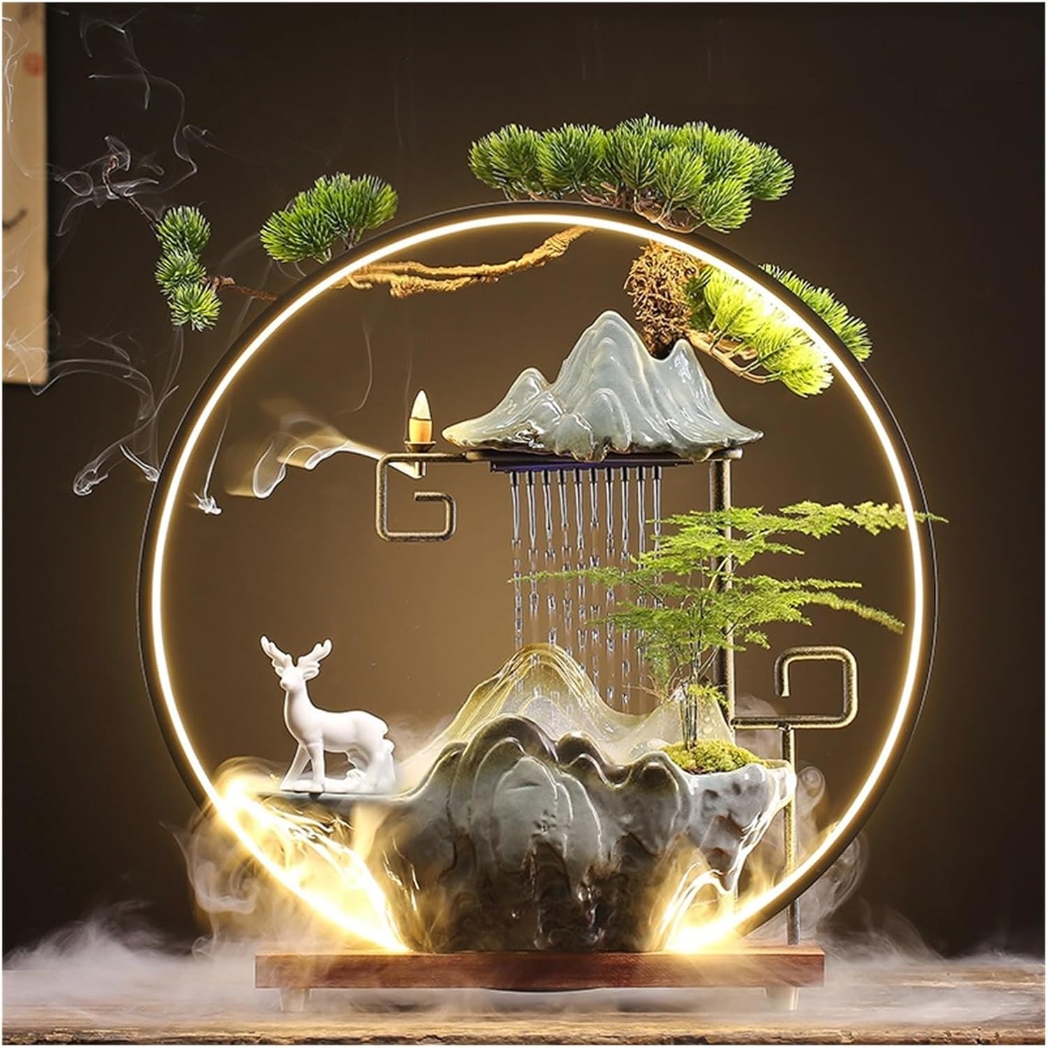 GUERNSEY Tabletop Fountain Chinese Creative Circulating Water Fountain Fortune-attracting Ornaments Living Room Office Desktop Atomizing Humidifier Indoor Fountain(A)