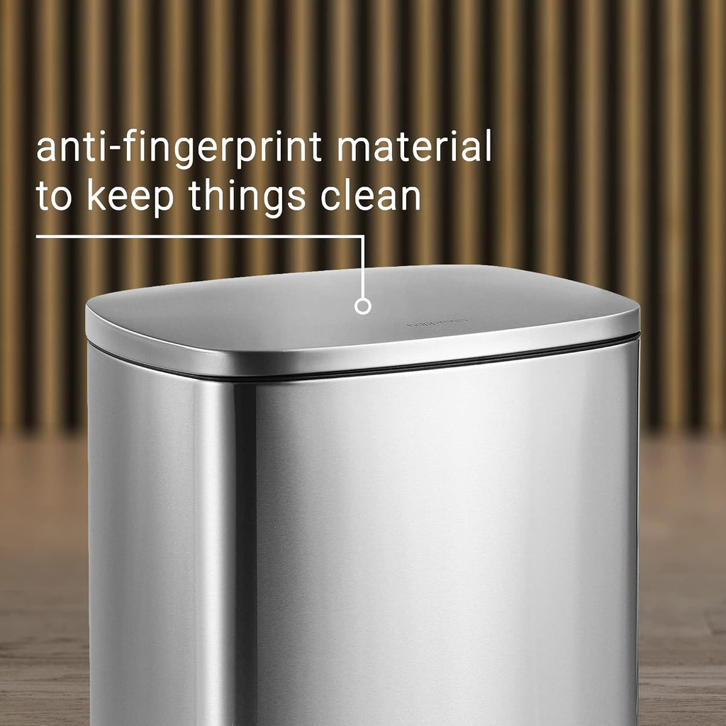 happimess HPM1006A Connor Rectangular 13-Gallon Trash Can with Soft-Close Lid and Free Mini Trash Can, Fingerprint Resistant, Modern, Minimalistic for Home, Kitchen, Office, Bathroom, Steel
