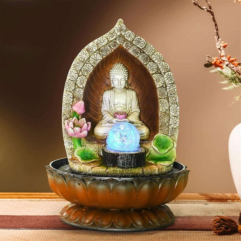 HIHELO Desktop Fountain Table Top Decoration Running Water Fountain Buddha Statue Waterscape Decoration Tabletop Fountain with Feng Shui Ball Water Fountain Outdoor