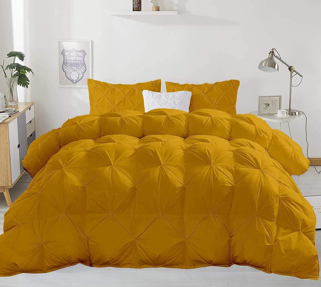 Pinch Pleated Gold 5 Piece Soft 500 GSM California Queen Size Comforter Set (Comforter + 4 Pillowcases) 1000 Series Egyptian Cotton Comforter Set