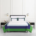 kate spade new york Color Block Full/Queen Comforter Set, 300 Thread Count and 100% Cotton Cover, All Season 3 Piece Reversible Bedding Set, Machine Washable, Navy, Green and White