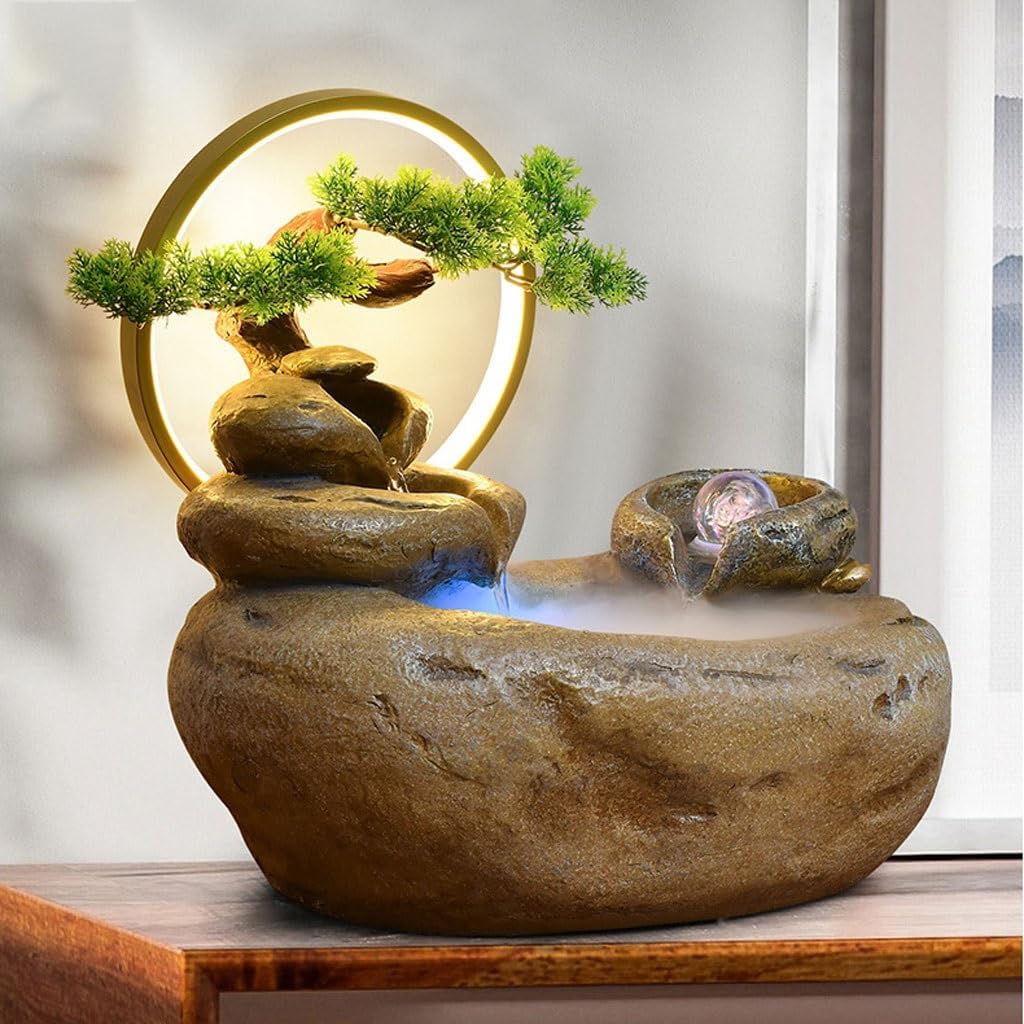 GUERNSEY Tabletop Fountain Desktop Rockery Water Fountain Ornaments Office Circulating Water Wheel Study Desktop Fountain Decoration Indoor Fountain