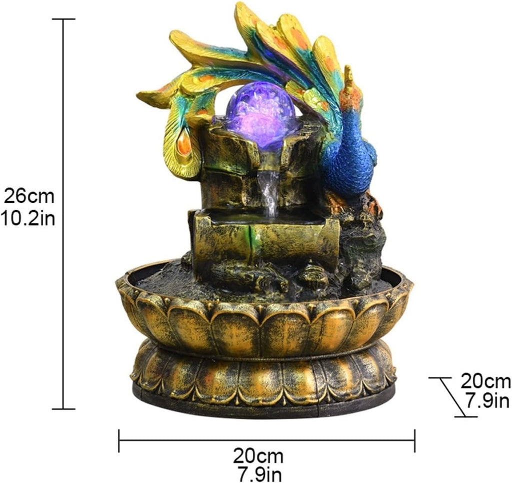 Indoor Water Fountain Tabletop Fountains Peacock Chinese Home Feng Shui Ball Fountain Dining Table Office Desktop Flowing Water Feng Shui Ornament Creative Modeling Meditation Fountain