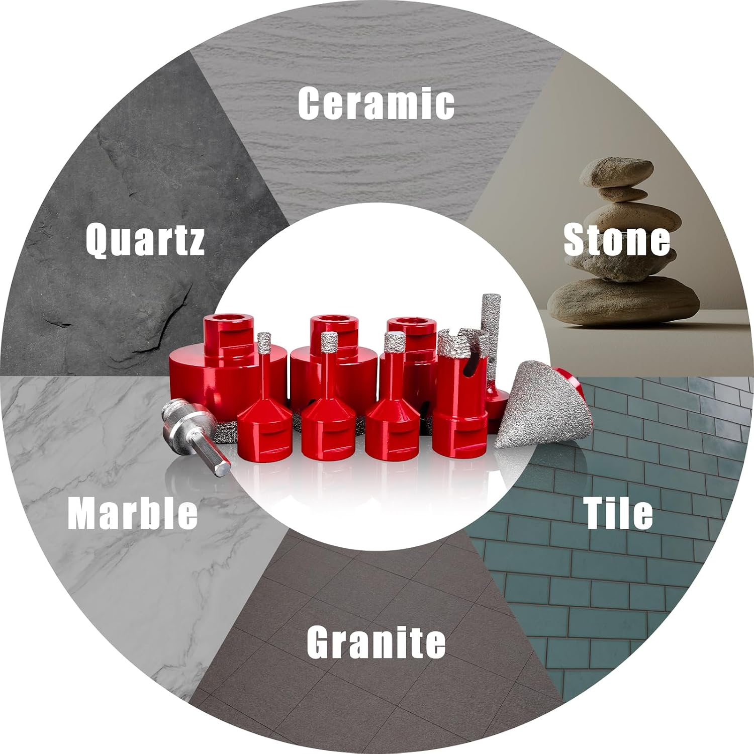 Diamond Hole Saw Kit, Tile Hole Saw Kit for Tile, Granite, Marble, Ceramic and More Drilling, 10pcs Tile Drill Bits 6/8/10/25/35/50/65mm