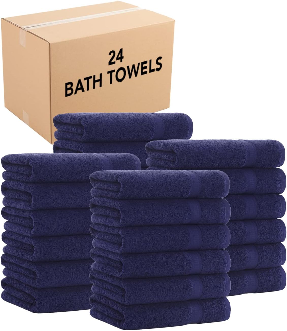 Arkwright True Color Solid Bath Towels - Soft 100% Cotton Bulk Bathroom Towel Set of 24 - Lightweight 475 GSM, Absorbent, and Quick Dry, 25 x 52 in, Navy
