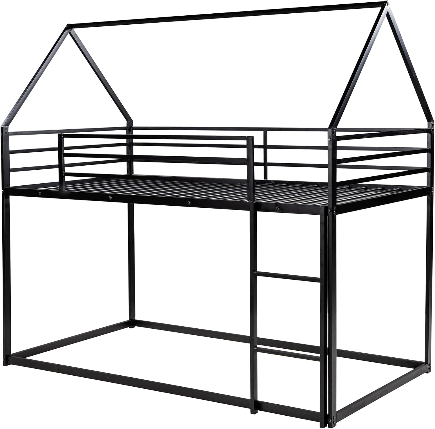 MERITLINE Metal Bunk Bed Twin Over Twin Size House Shaped Bunk Bed Frame Low Bunk Beds for Kids and Toddlers, Twin Size