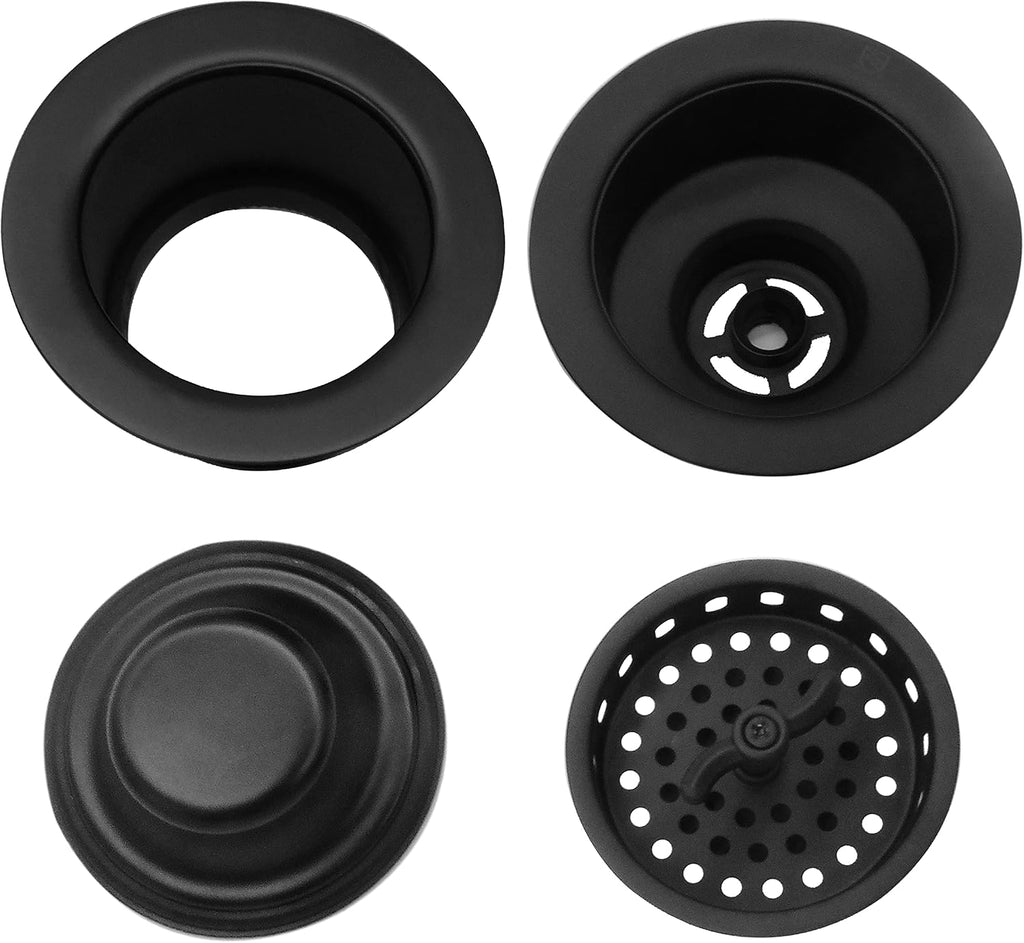 Westbrass CO2175-62 Combo Pack 3-1/2' Wing Nut Twist Style Large Kitchen Sink Basket Strainer and Waste Disposal Drain Flange with Stopper, Matte Black