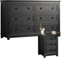 Joaxswe Farmhouse Dresser and Nightstand Sets 2 Piece, Nightstands and 6 Drawers Dressers for Bedroom, 54' Wide Dresser and 18' Inch Night Stand Set for Bedroom, Living Room, Hallway
