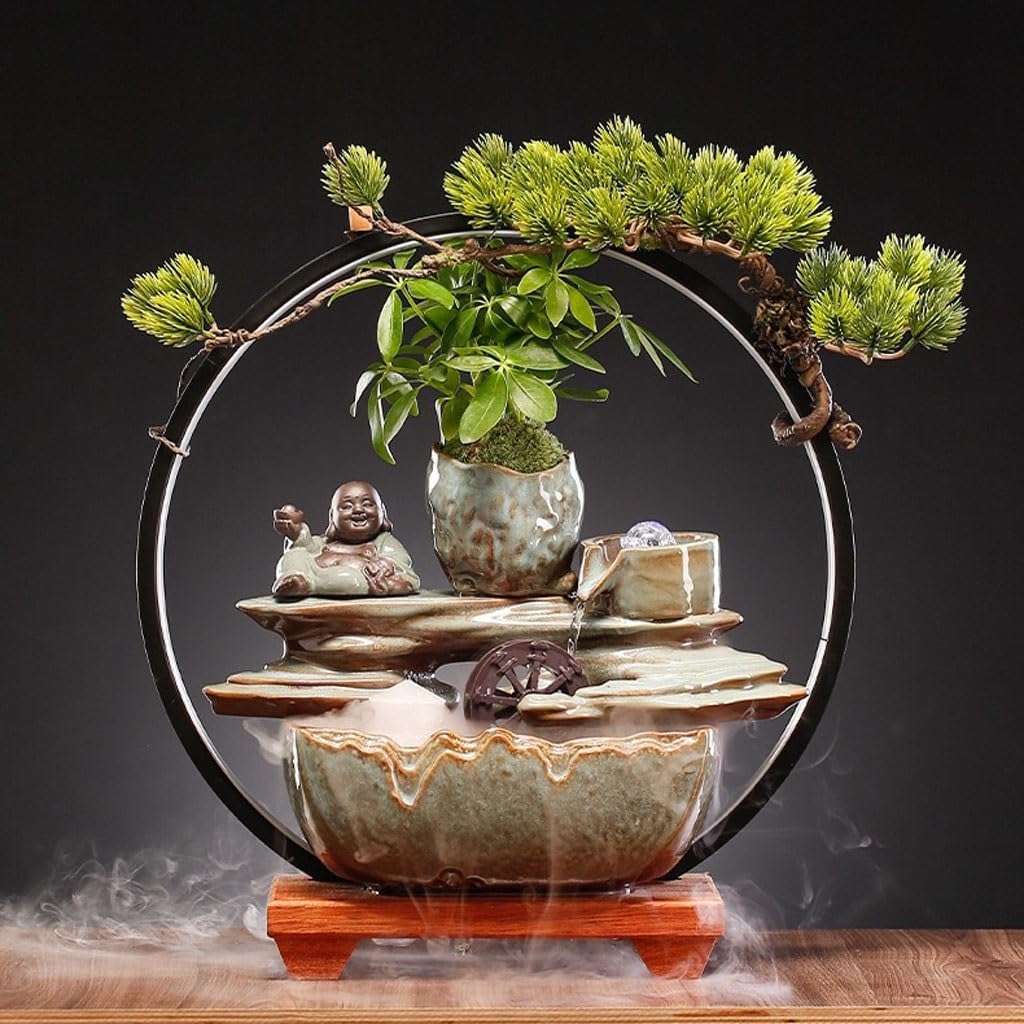 GUERNSEY Tabletop Fountain Chinese Rockery Ceramic Water Ornaments Living Room Creative Office Desktop Circulating Water Fountain Ornaments Indoor Waterfall Feature Indoor Fountain
