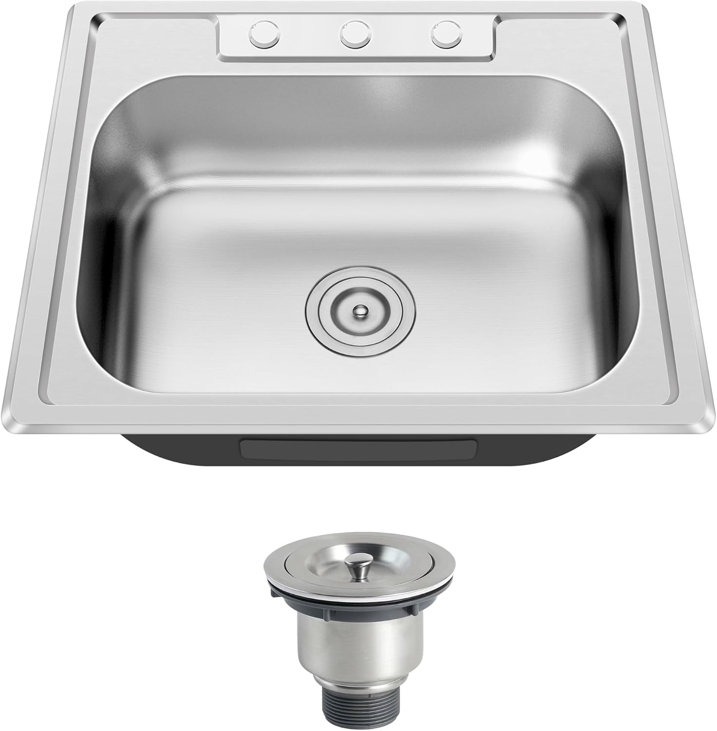 25x22 Drop In Kitchen Sink, 25 Inch Topmount 18 Gauge Stainless Steel Single Bowl Sinks, Three Holes with Strainer 25' x 22' x 8'