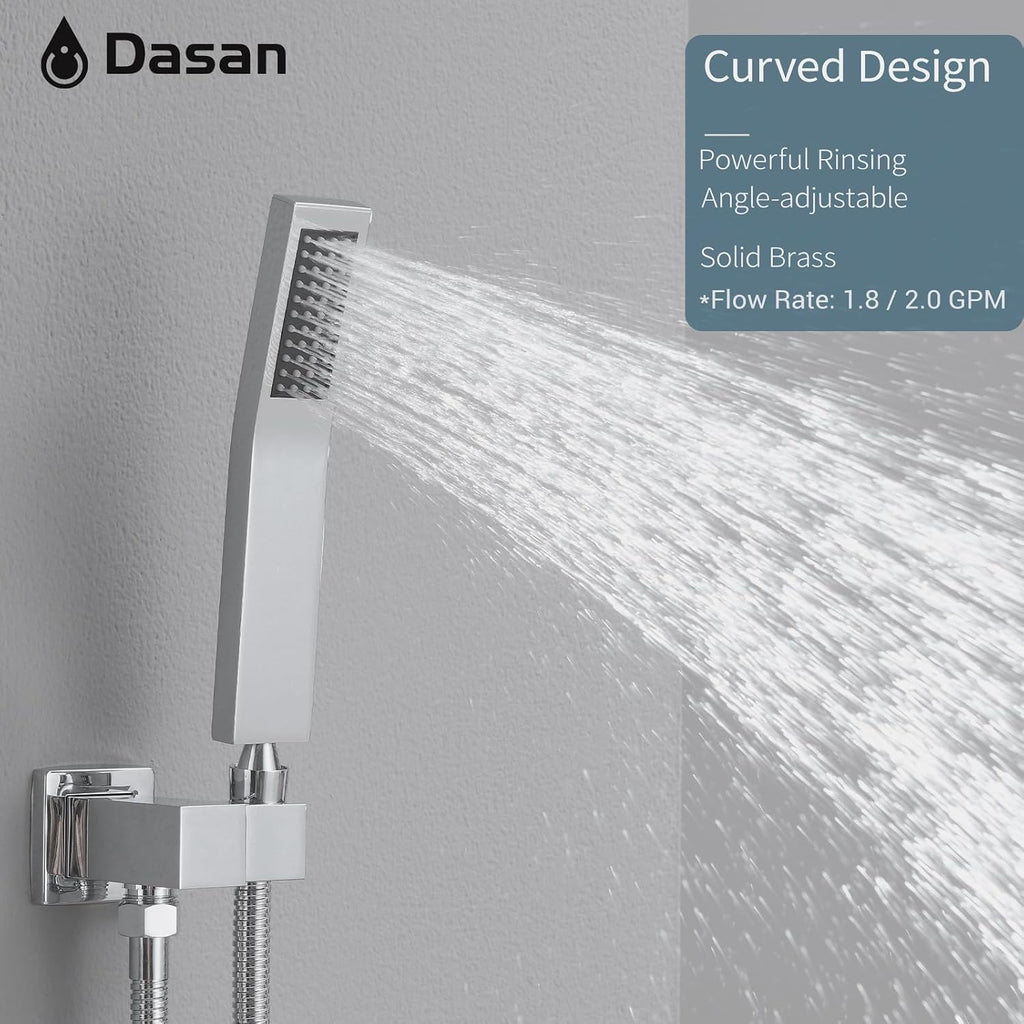 DASAN Tub Shower Faucets Sets Complete Bathtub Shower System with Waterfall Tub Spout, Chrome Bathtub Faucet Set Tub and Shower Faucet Combo Trim Kit with Valve, DA-SS04PC-S10W