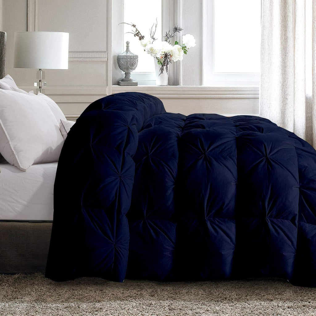 Pinch Pleated Navy Blue 5 Piece Soft 500 GSM California Queen Size Comforter Set (Comforter + 4 Pillowcases) 1000 Series Egyptian Cotton Comforter Set