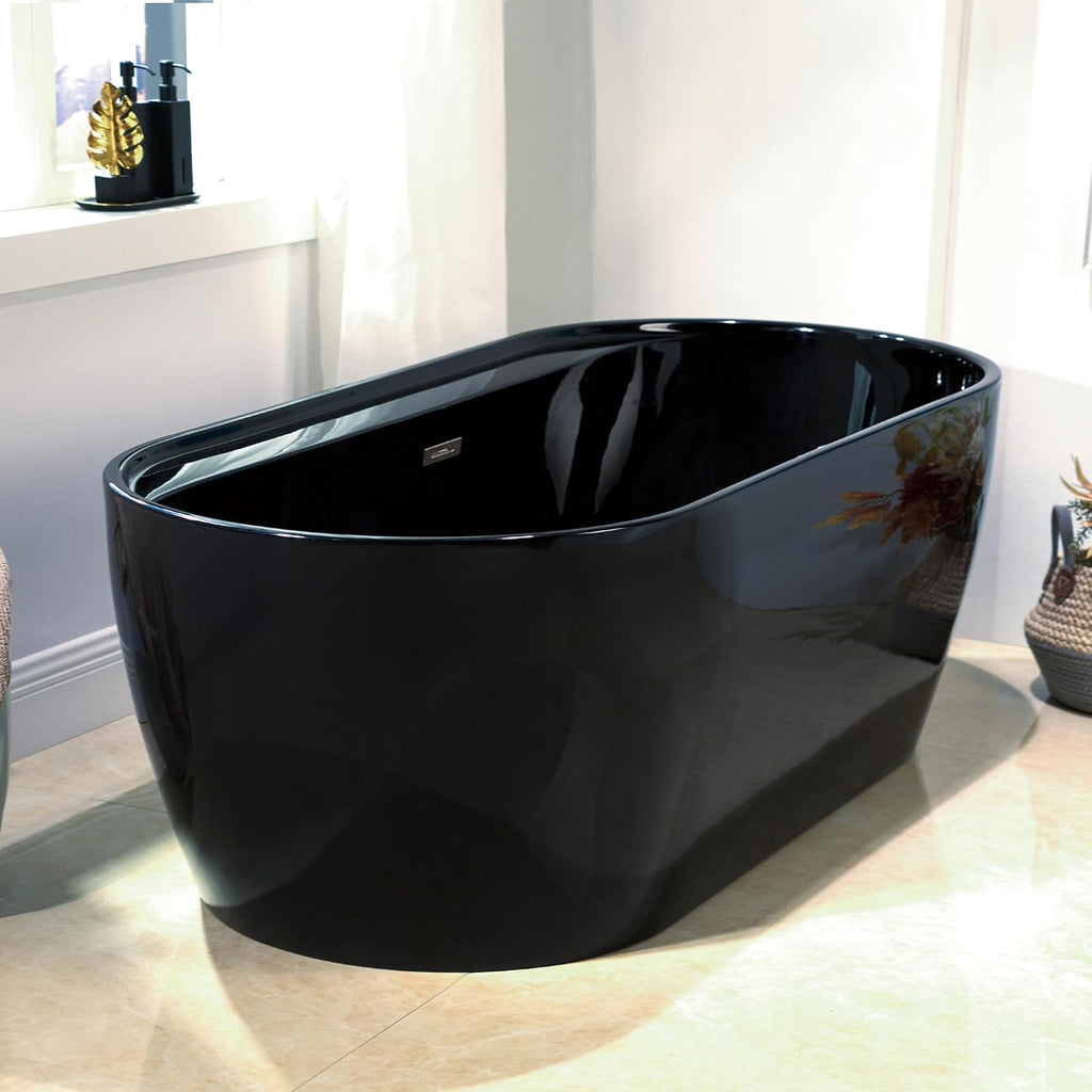 WOODBRIDGE 72' L x 35-3/8' W Freestanding Contemporary Acrylic Soaking Bathtub in Glossy Black Inside and Outside with Brushed Nickel Drain & Overflow,B8859-BN
