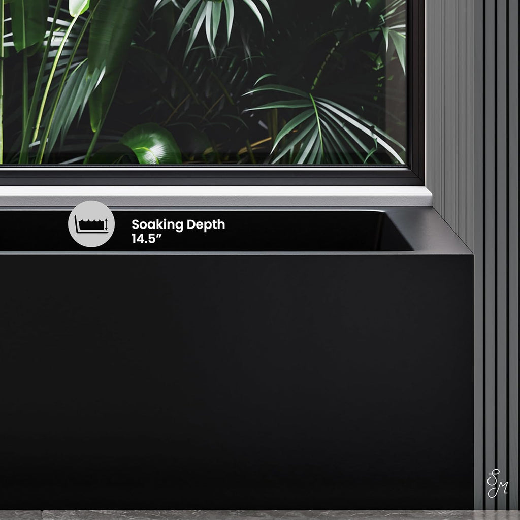 Swiss Madison Voltaire 60 x 32 Skirted Left Drain Soaking Apron Bathtub in Matte Black with Integrated Overflow and Armrest, Drain Included