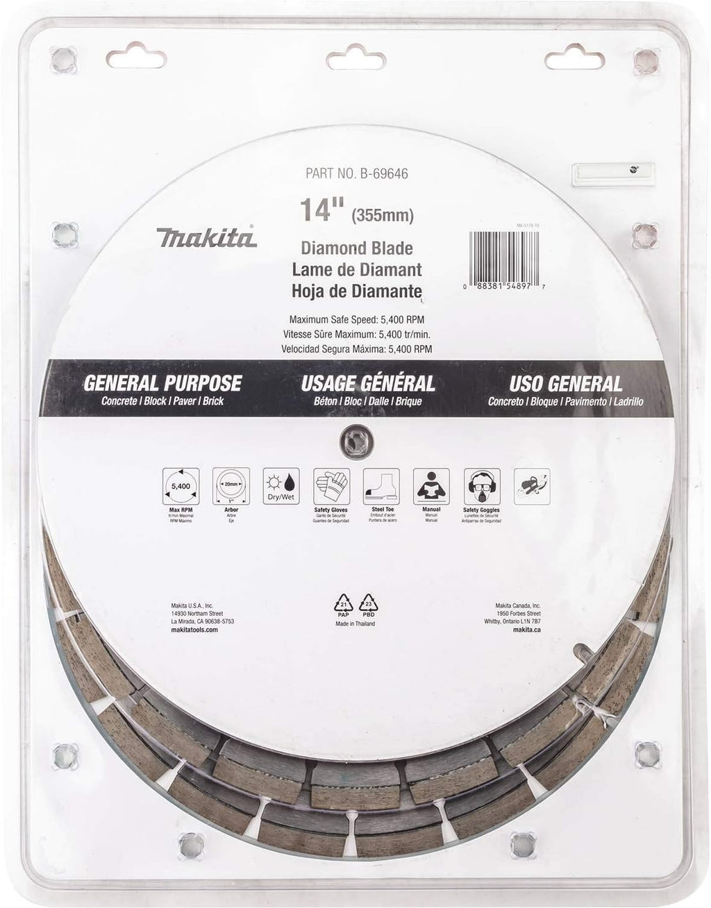 Makita B-69646 14' Diamond Blade, Segmented, General Purpose, Contractor 3/Pk