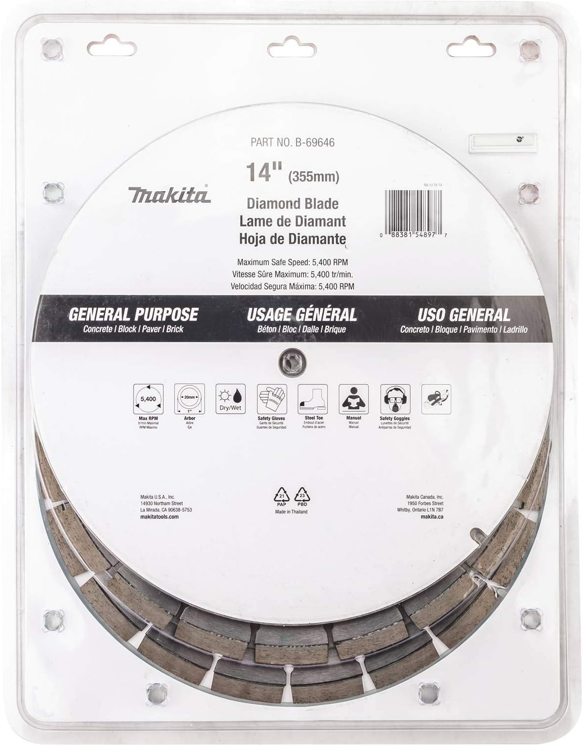 Makita B-69646 14' Diamond Blade, Segmented, General Purpose, Contractor 3/Pk