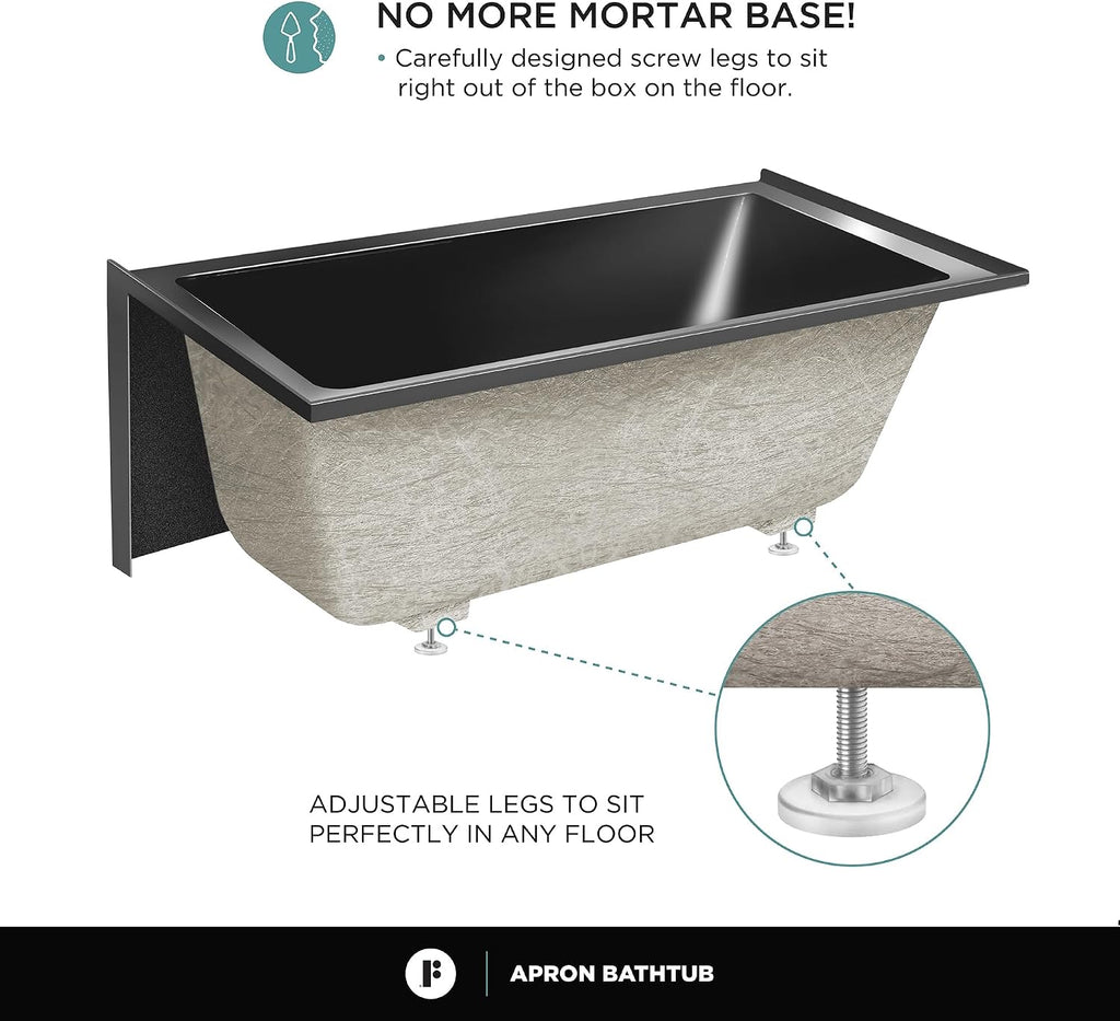 Fine Fixtures Acrylic, Fiberglass Alcove Soaking Bathtub with Integral Apron Front in Glossy Black - Left Hand Drain, 48' x 32'