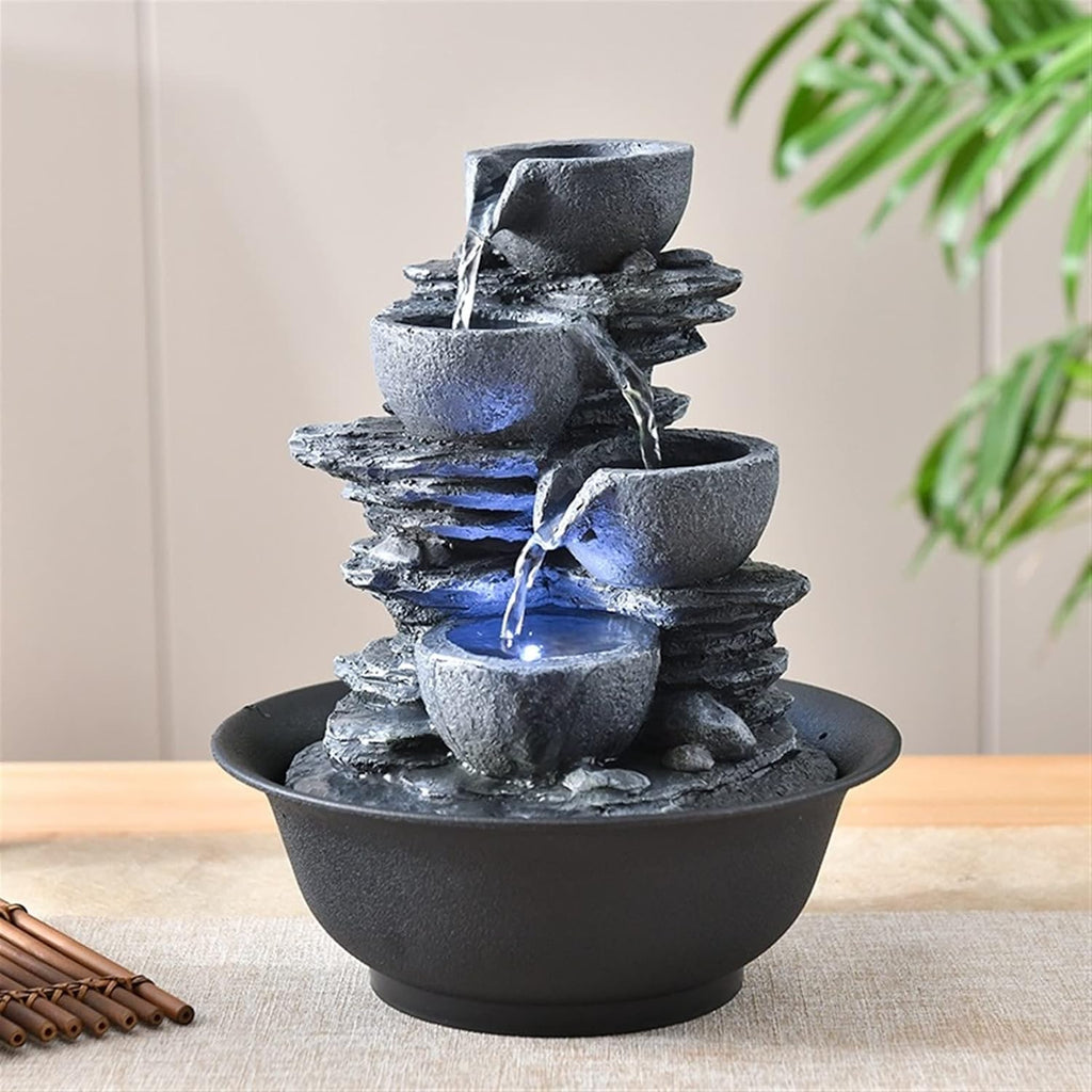 HIHELO Desktop Fountain Indoor Water Fountain Table Fountain Multi-Color LED Lights for Home Office Soothing Cascading Water Sound Layered Desktop Function Water Fountain Outdoor (Color : D)