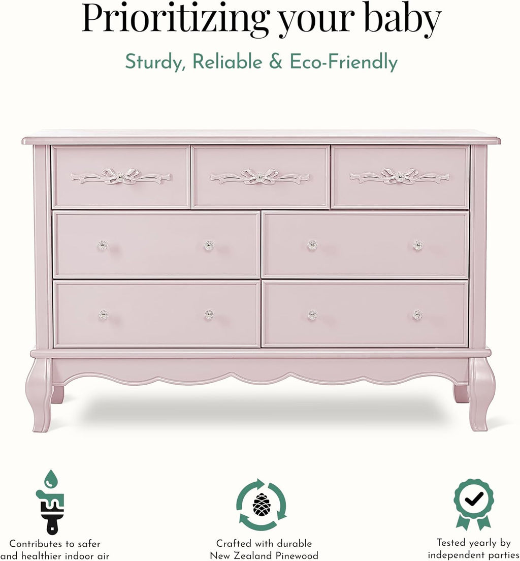 Evolur Aurora 7 Drawer Double Dresser, Dusty Rose