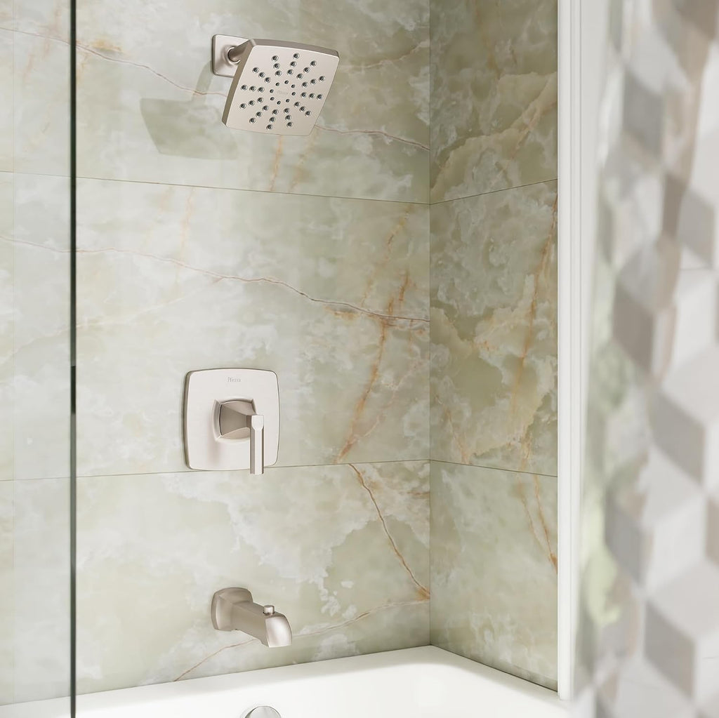 Pfister Vaneri Tub & Shower Trim Kit, Valve and Cartridge Included, 1-Handle, Spot Defense Brushed Nickel Finish, 8P8WS2VRISGS