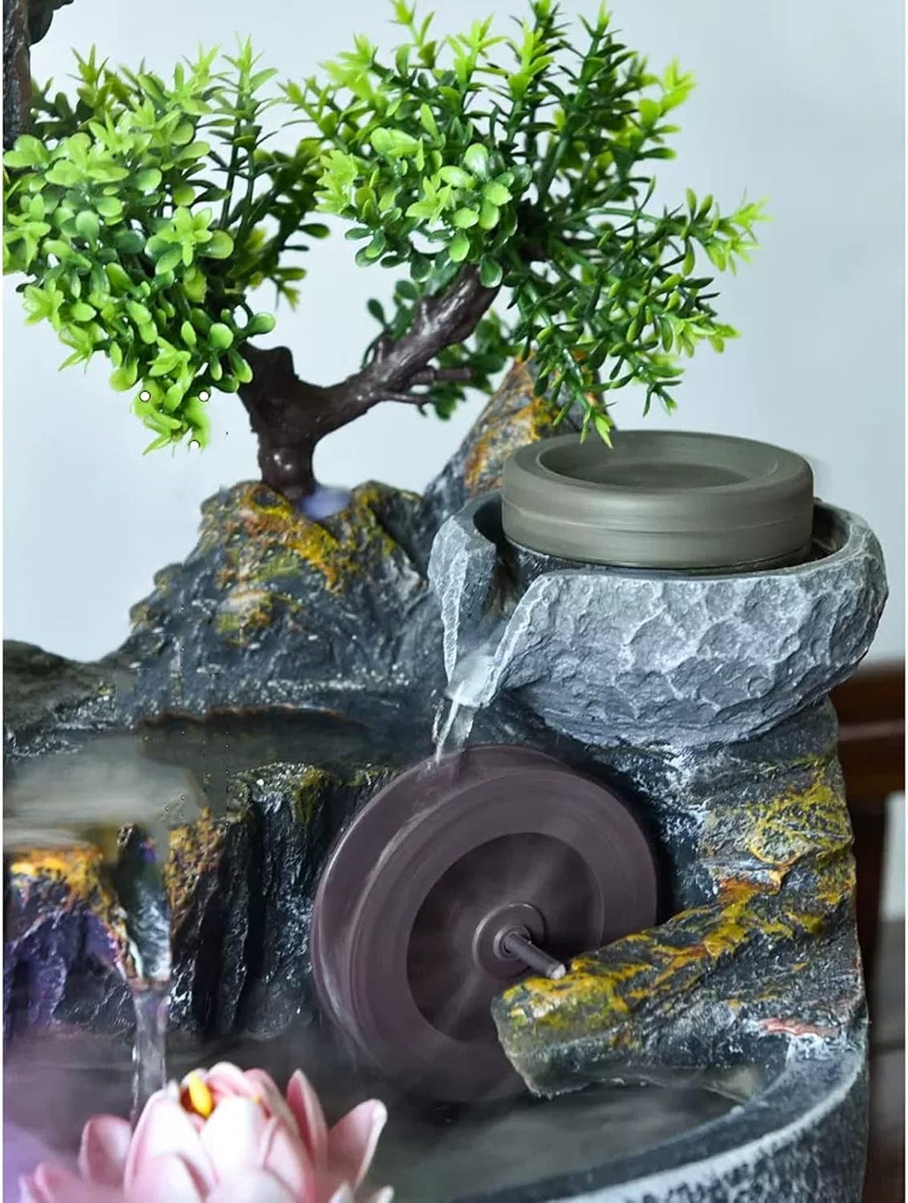 Indoor Fountain Tabletop Water Fountain with Rock Waterfall and Rockery Stream, Zen Meditation, Indoor Waterfall with Automatic Pump for Home Office Bedroom Desk Decoration F