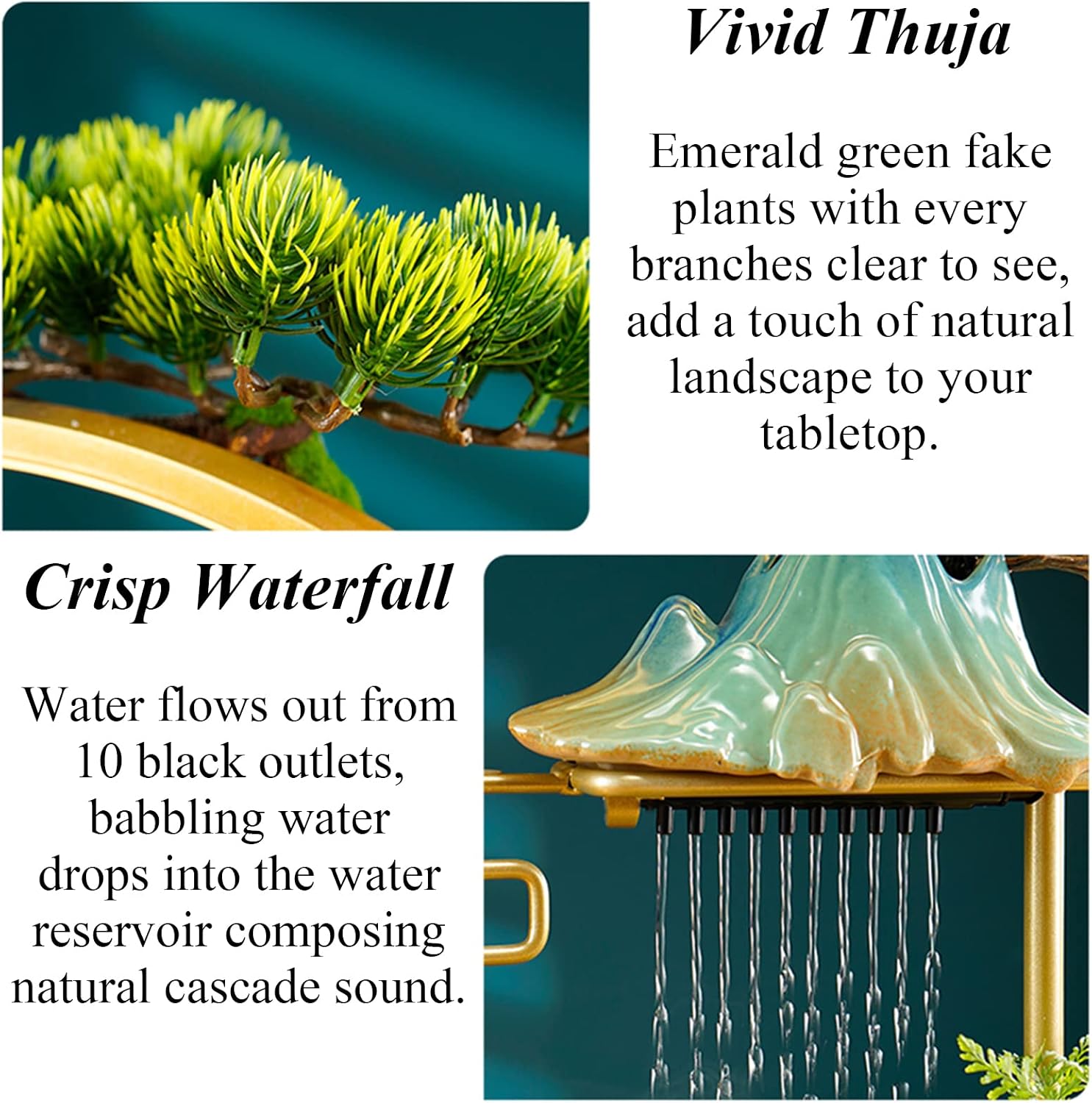 Tabletop Buddha Water Fountains Indoor Waterfall with LED Light Desktop Fountain for Meditation with Mist Japanese Fountain with Fake Plants Feng Shui Office Home Decor for Good Luck Wealth