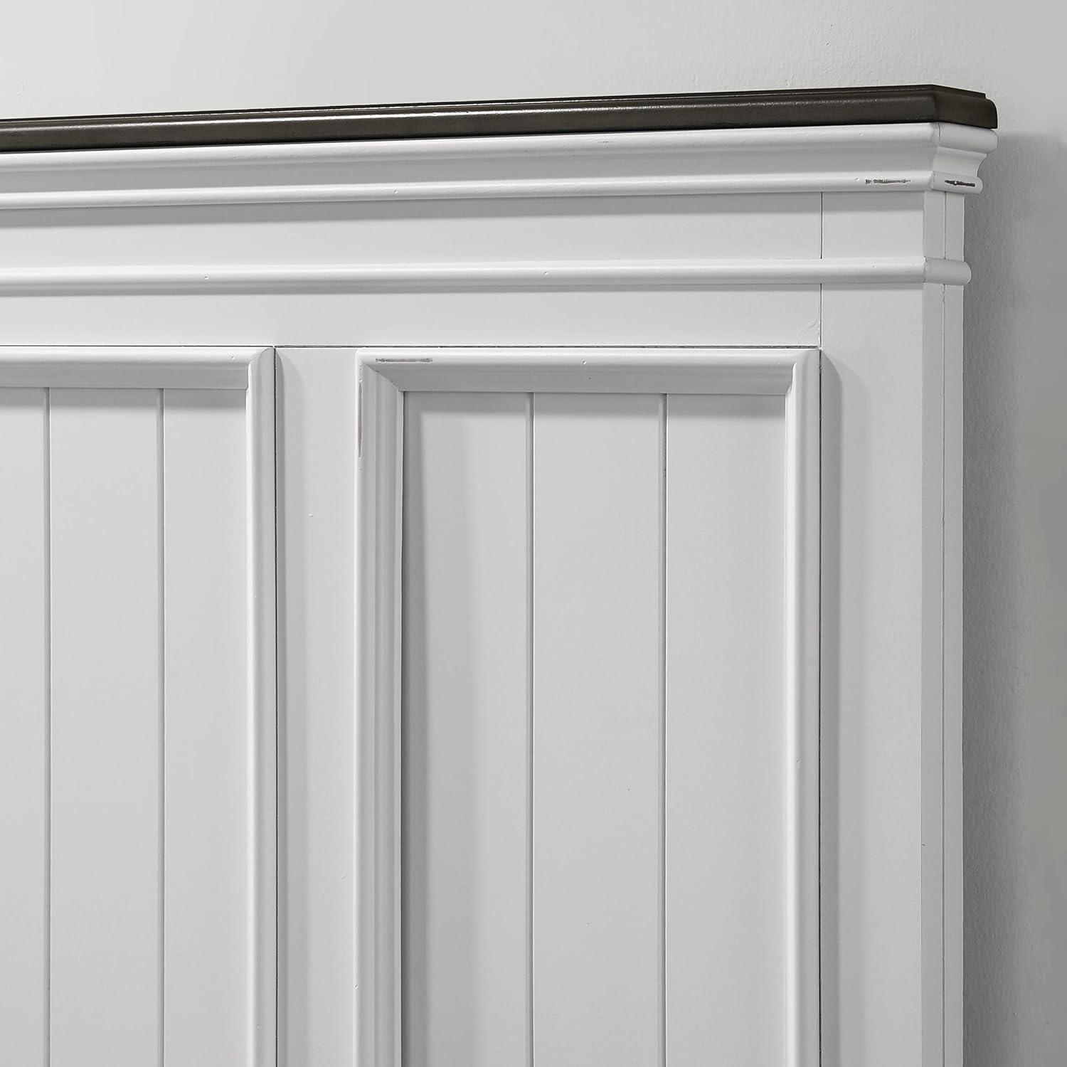 Clelane Wood Bedroom Set with Shiplap Panel Queen Bed, Dresser, Mirror, and Two Nightstands in Weathered White and Dark Gray