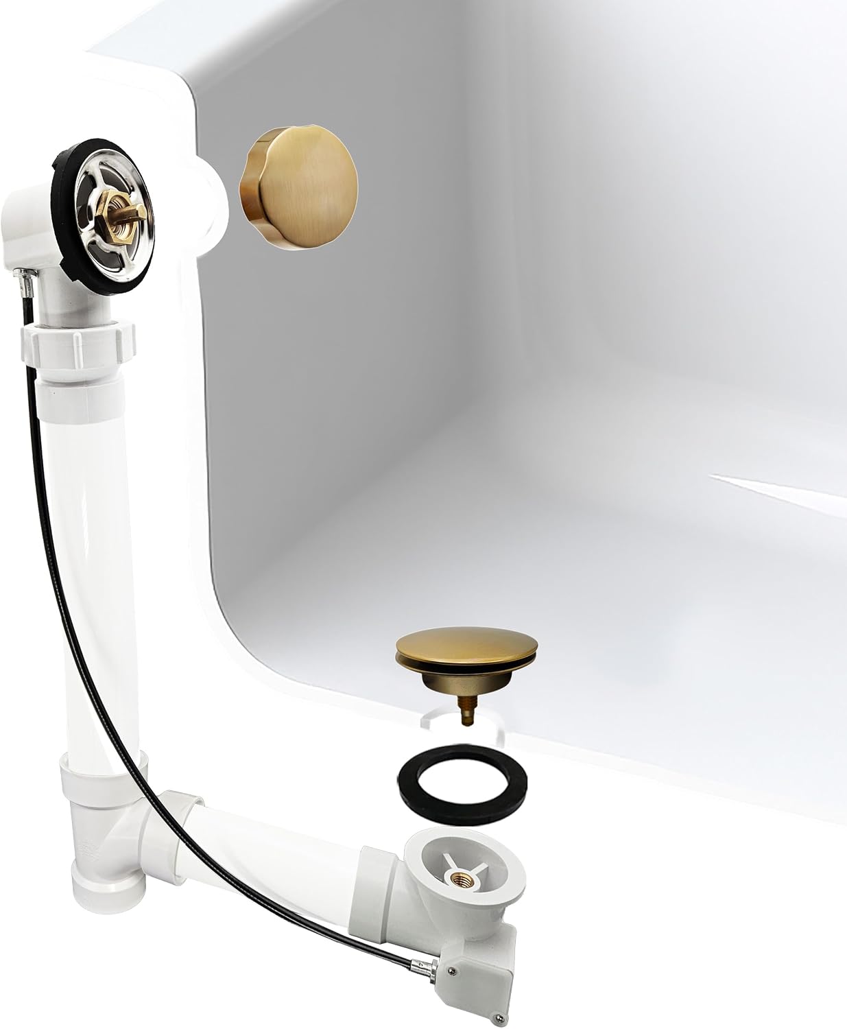 Westbrass A50P35BJ-19 1-1/2' Sch. 40 PVC 35' Cable Driven Bath Waste Kit with Ball Joint Head and Brass Trim Drain Kit, Champagne Bronze