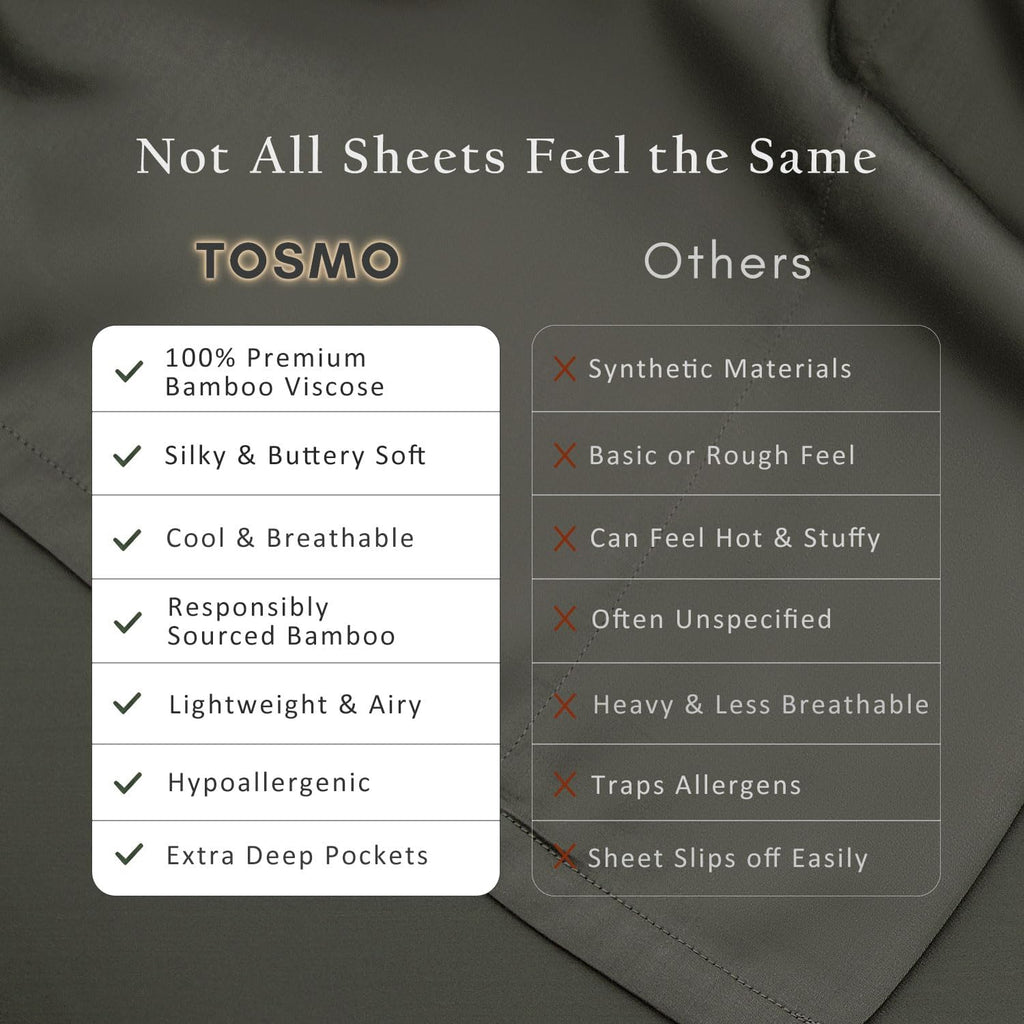 TOSMO Luxury Cooling Sheet Set | 100% Viscose from Organically Grown Bamboo | FSC® Certified | Queen Size | 18' Deep Pockets | Silky Soft Natural Bedding for Hot Sleeper [Charcoal]