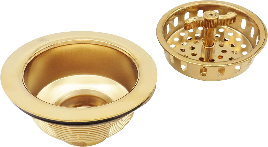Westbrass CO2195S-01 Combo Pack 3-1/2' Wing Nut Twist Style Large Kitchen Sink Basket Strainer and Extra-Deep Collar Kitchen Sink Waste Disposal Flange with Strainer Stopper, Polished Brass