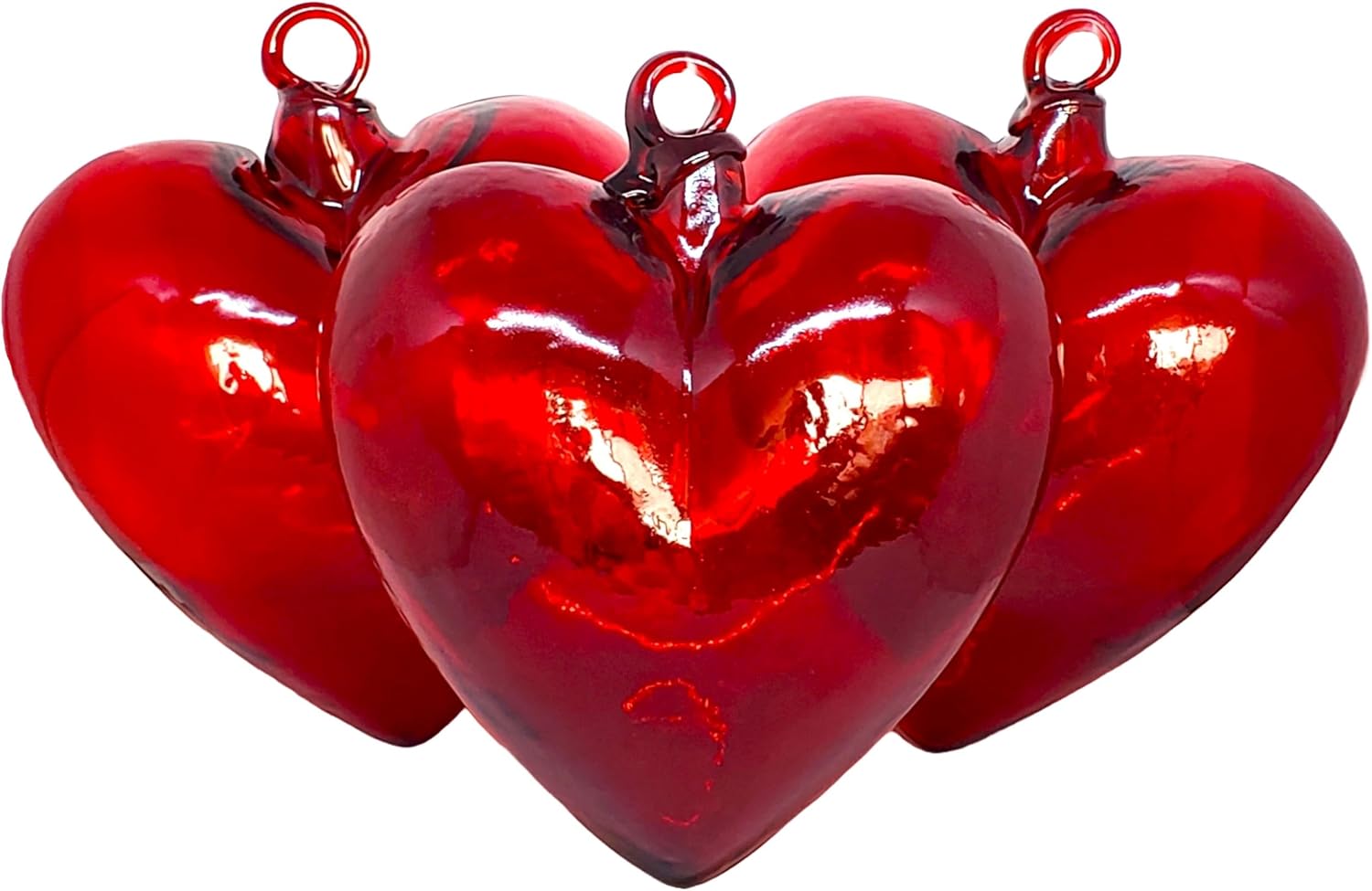 Red 8.5 inch Jumbo Hanging Glass Hearts (Set of 3), Recycled Blown Glass (Jumbo Red Hearts)