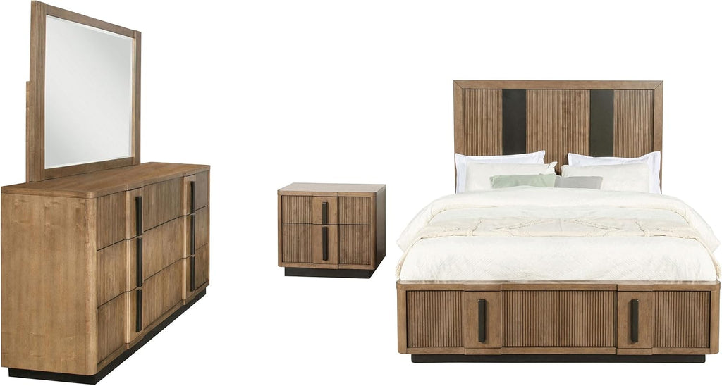 Coaster Home Furnishings Terrace Transitional 4-Piece Bedroom Set Queen Size Storage Panel Bed Frame 58-inch Headboard Ash Brown 224900Q-S4