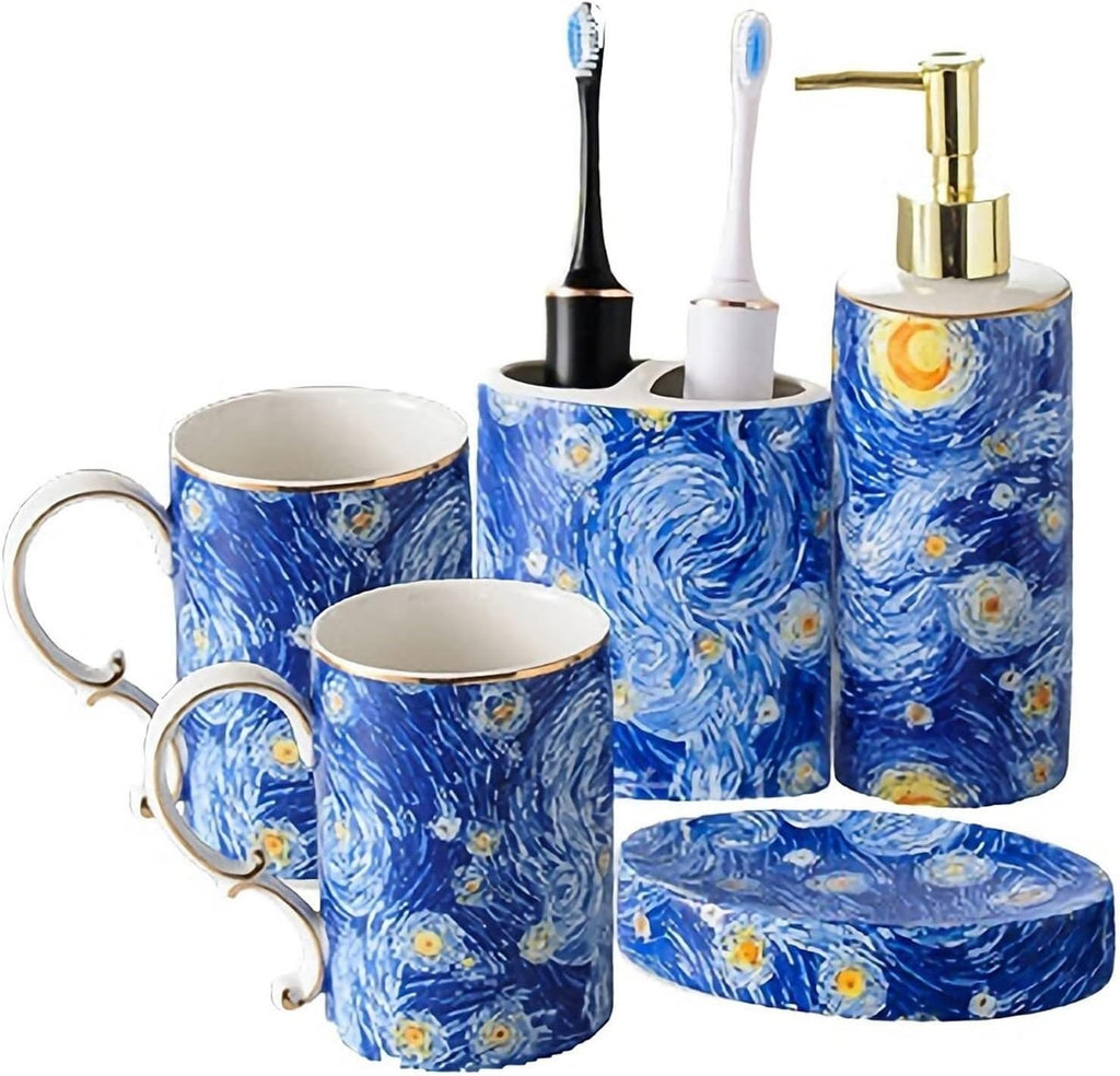 Bathroom Accessory Blue Ceramic Bath Accessory Set Hand Paint Soap Dispenser Soap Dispenser Sets