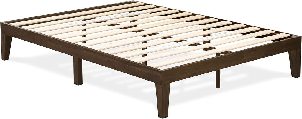 East West Furniture DNP-22-Q Queen Platform Bed Frame with 4 Solid Wood Legs and 2 Extra Center Legs - Walnut Finish