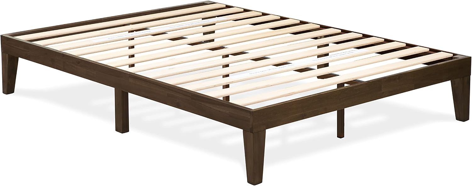 East West Furniture DNP-22-Q Queen Platform Bed Frame with 4 Solid Wood Legs and 2 Extra Center Legs - Walnut Finish