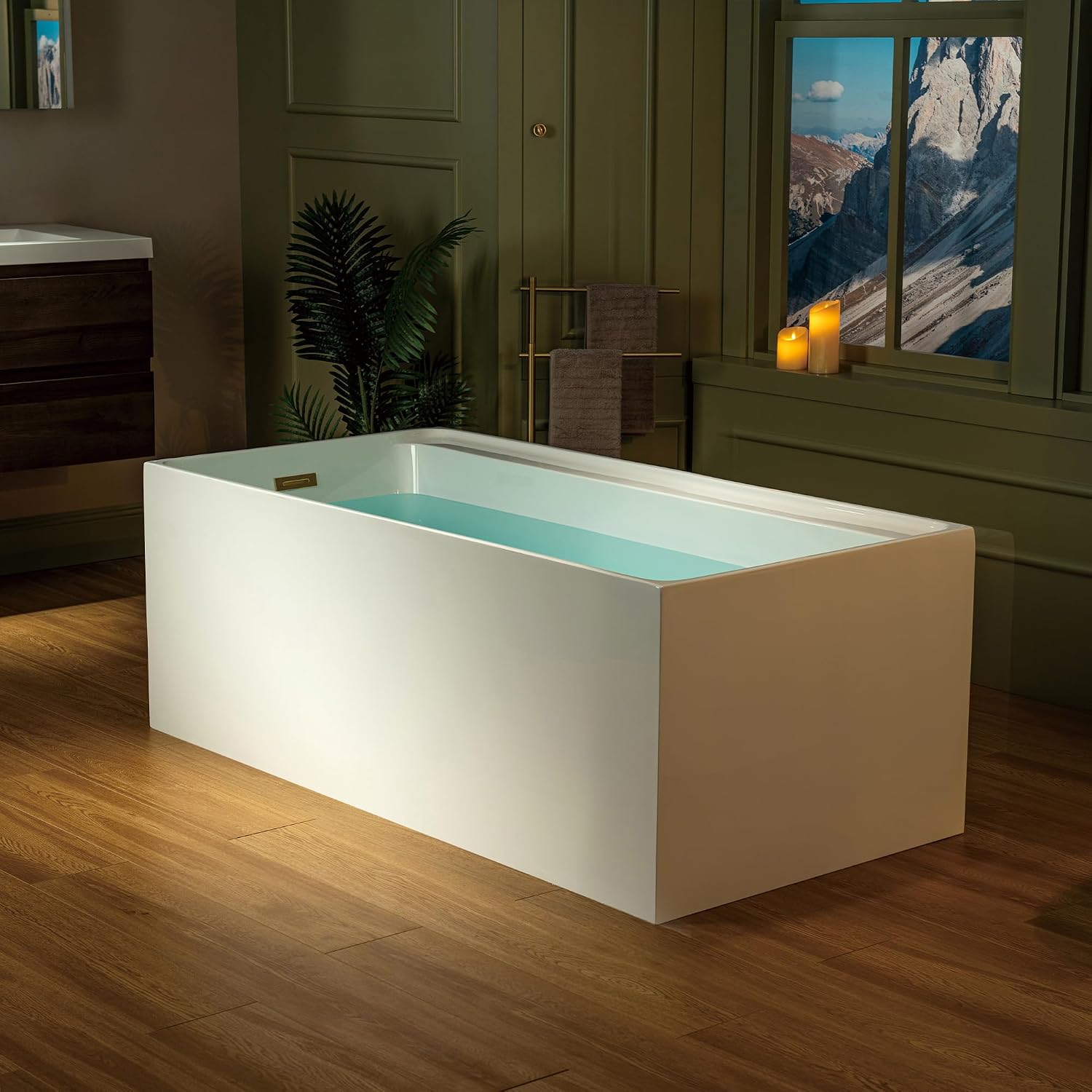 WOODBRIDGE 59' L x 29-1/2' W Freestanding Contemporary Soaking Bathtub with Brushed Gold Drain & Overflow, White, B5910-BG