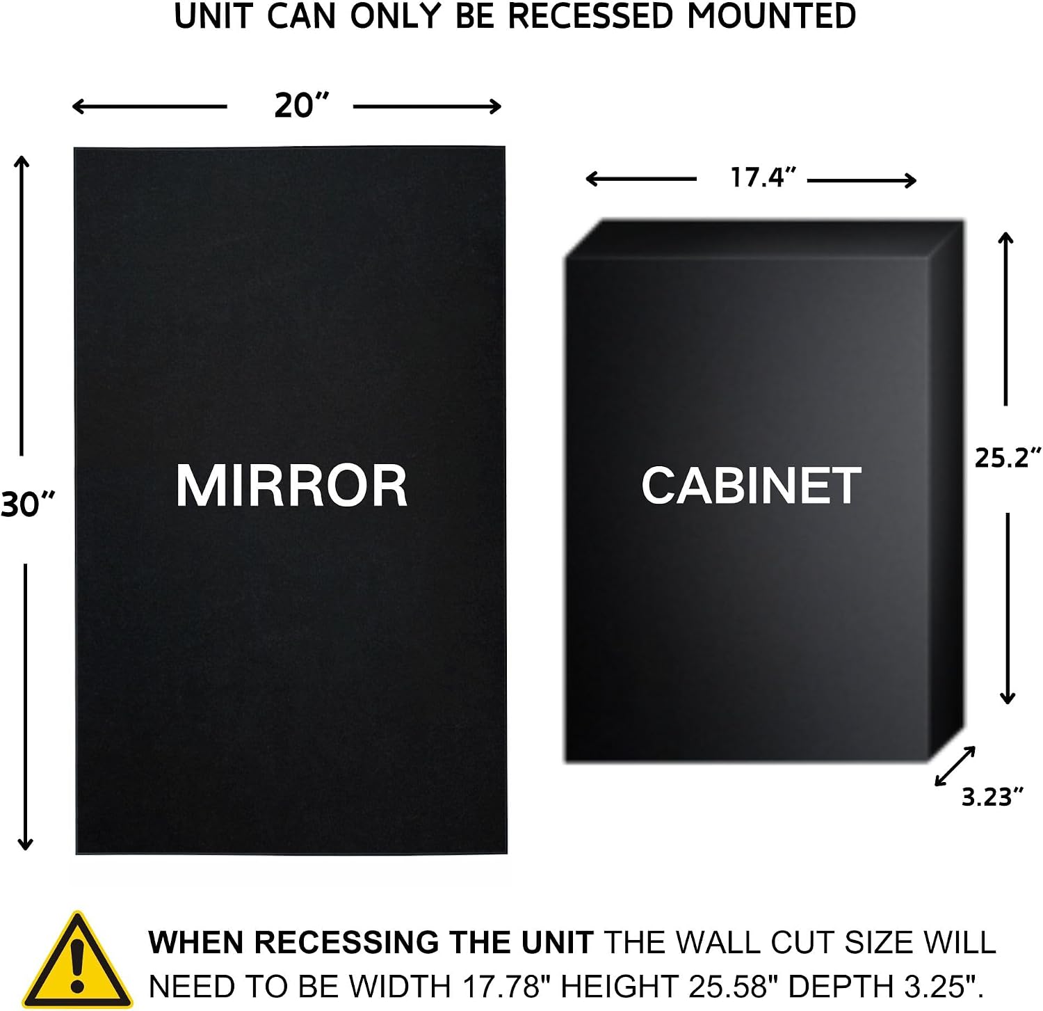 TEHOME Black Recessed Bathroom Medicine Cabinet with Mirror Squared Corner Rectangle Metal Framed Medicine Cabinet with Beveled Mirror 20x30''