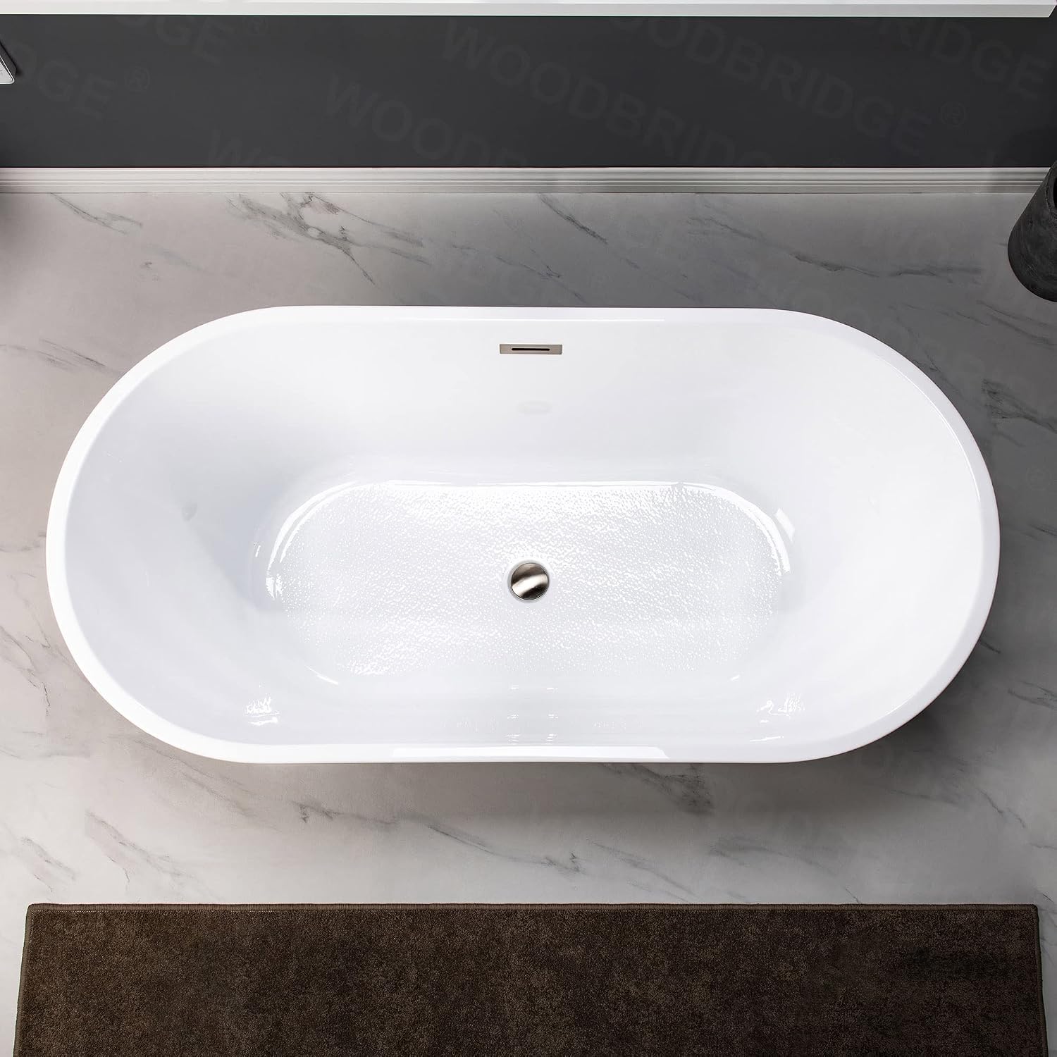WOODBRIDGE 59' Acrylic Freestanding Bathtub Contemporary Soaking Tub with Brushed Nickel Overflow and Drain,Black