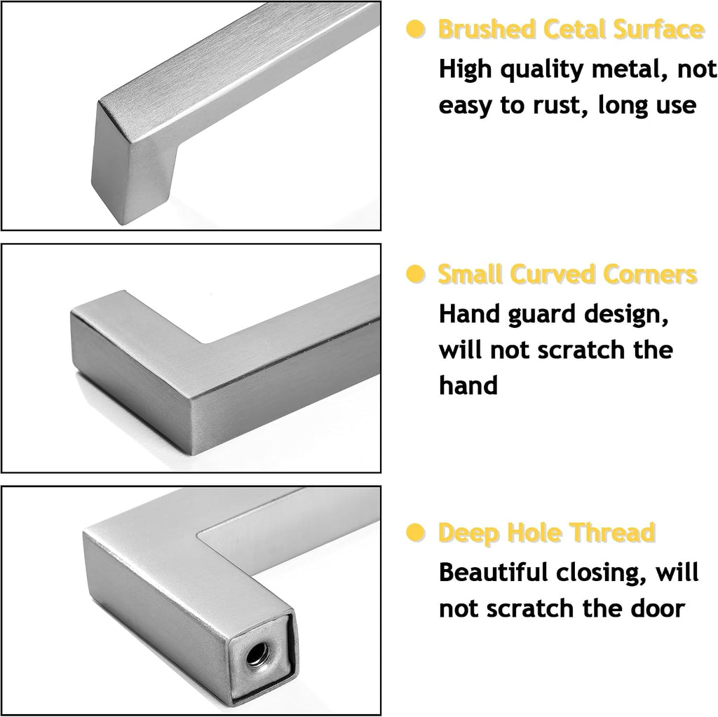 Cabinet Pulls Brushed Nickel Cabinet Handles Square Drawer Pulls, 30 Pack 10 Inch Stainless Steel Kitchen Door Cupboard Cabinet Handles, Cabinet Hardware Drawer Handles, 256mm Hole Centers
