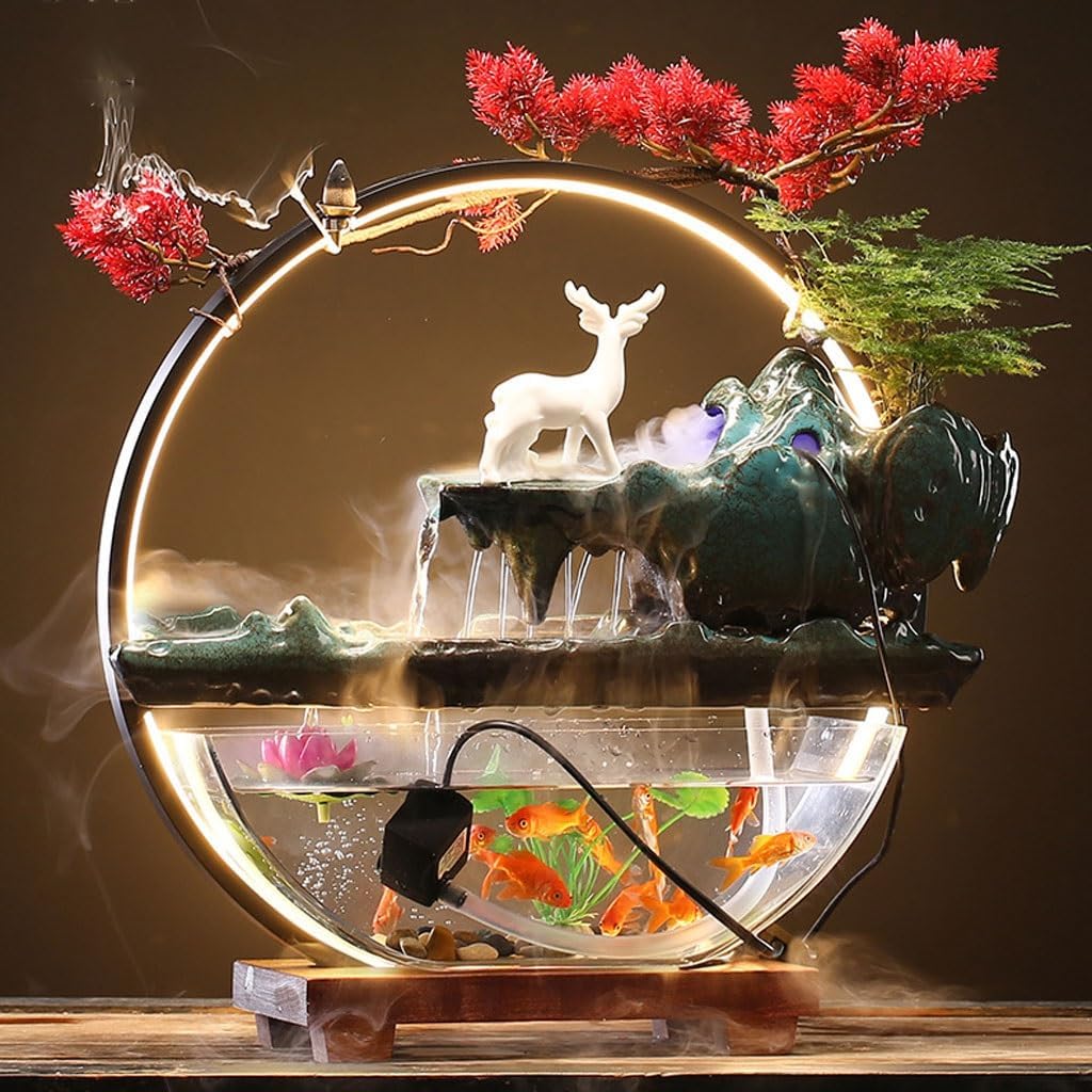 GUERNSEY Tabletop Fountain Flowing Water Fish Tank Fountain Ornaments Office Desktop Hill Flowing Water Study Desktop Decorations Indoor Fountain