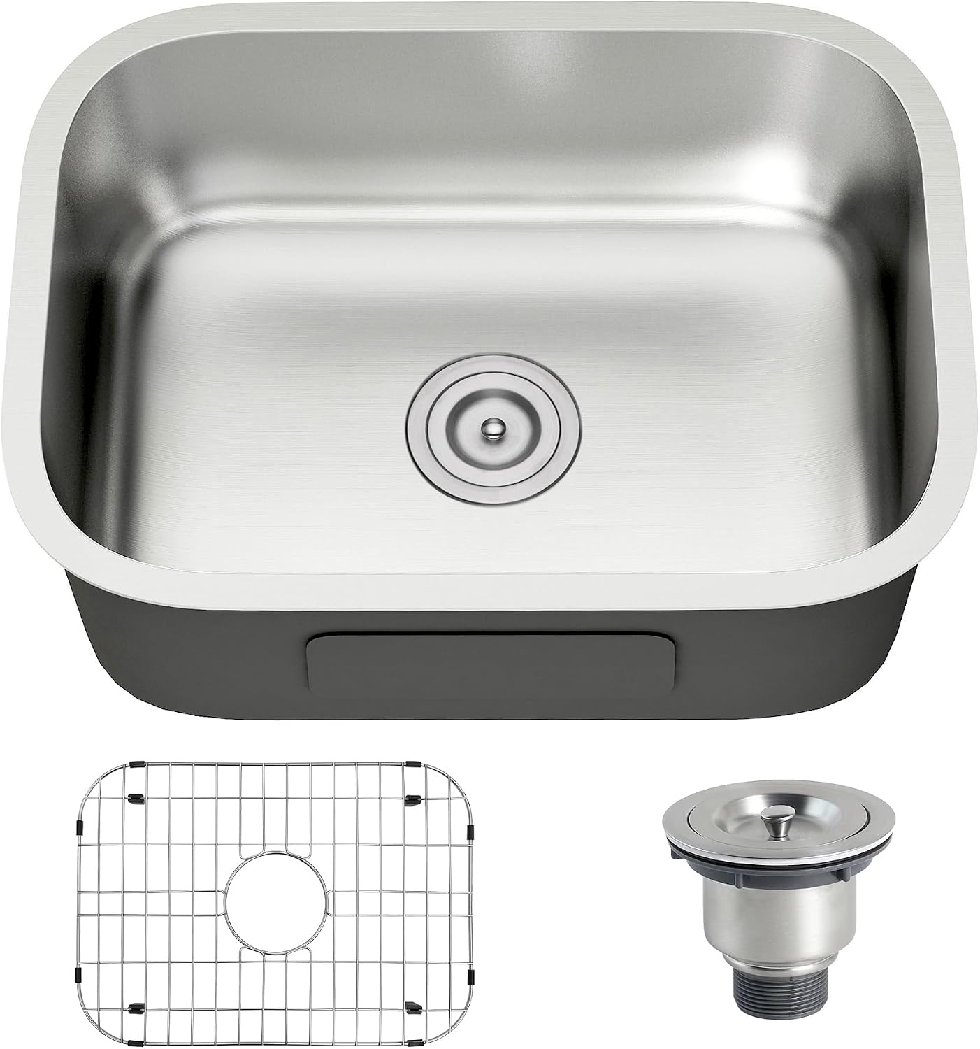23 Inch Undermount Kitchen Sink 18 Gauge Stainless Steel Single Bowl Commercial Grade Satin Finish Bar Prep Sinks with Basket Strainer and Protected Grid 23' x 18' x 9'