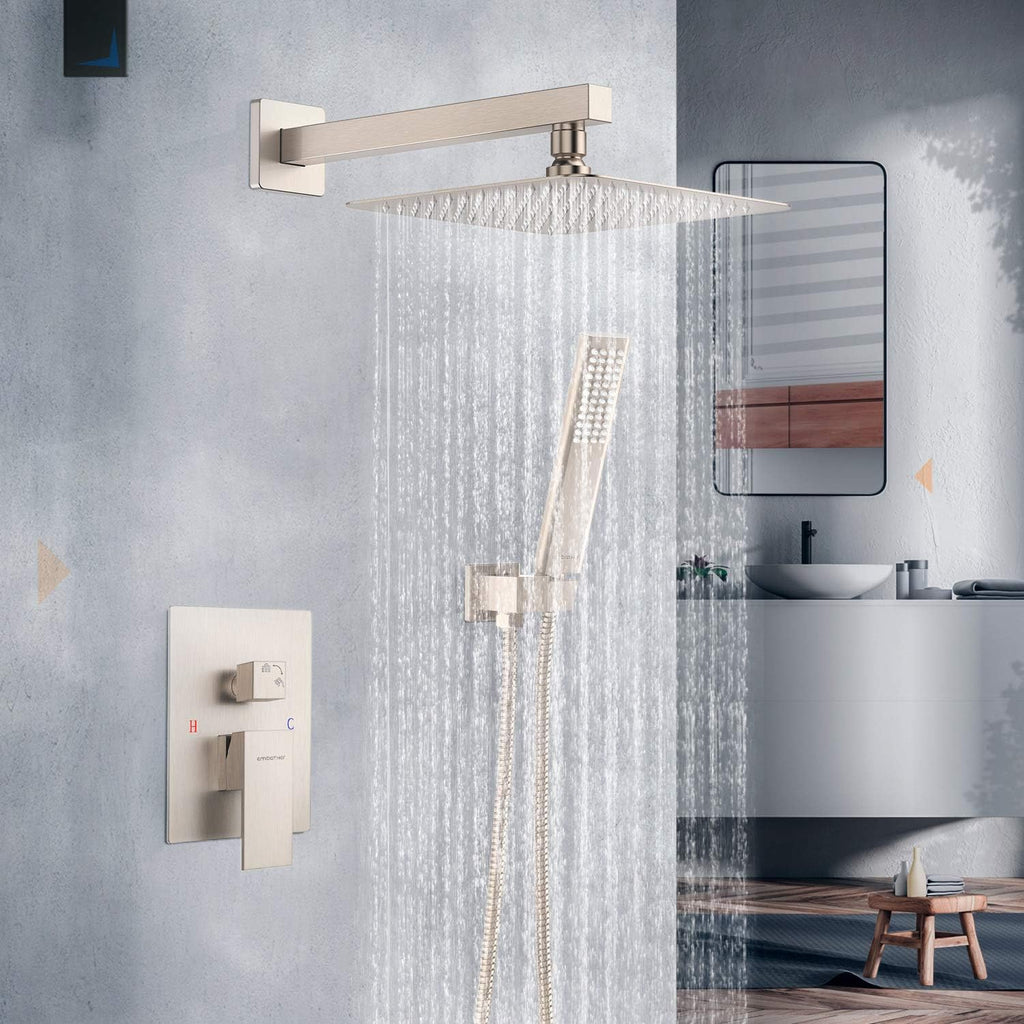 10 Inch Overhead Rainhead Shower Combo Set and 28 Inch Linear Shower Drain