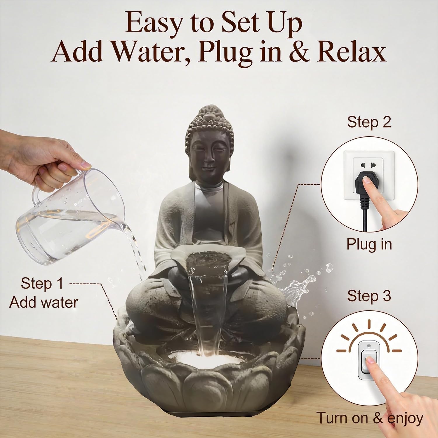 Outdoor Water Fountain, Buddha Water Outside, Garden Fountain, Statue Indoor/Outdoor for Home, Buddha Decor & Gifts, Buddah, Buda, Budda, Buddhas, Feng Shui (Small)