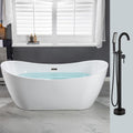 WOODBRIDGE 71'Freestanding White Acylic Soaking Bathtub with Drain Kit and Floor Mount Tub Filler in ORB,BTA1517 -ORB-Drain &O+F0010ORBSQ