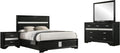 Coaster Home Furnishings Miranda Contemporary 4-Piece Bedroom Set Fabric Upholstered Queen Size Panel Bed Frame 54-inch Headboard Black 206360Q-S4