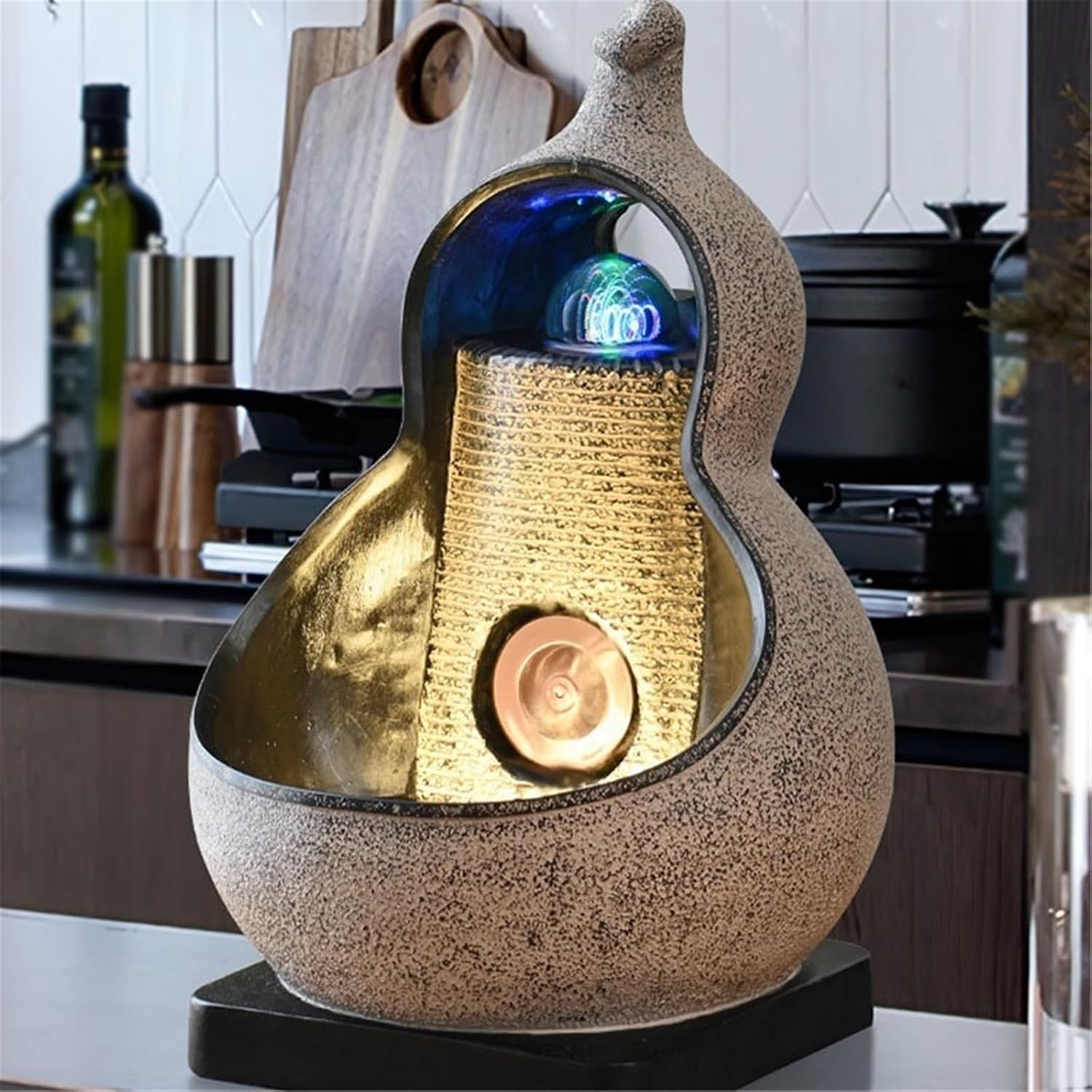 Tabletop Resin Tabletop Fountain Circulating Waterscape Decoration for Home and Office Decor(Blue)