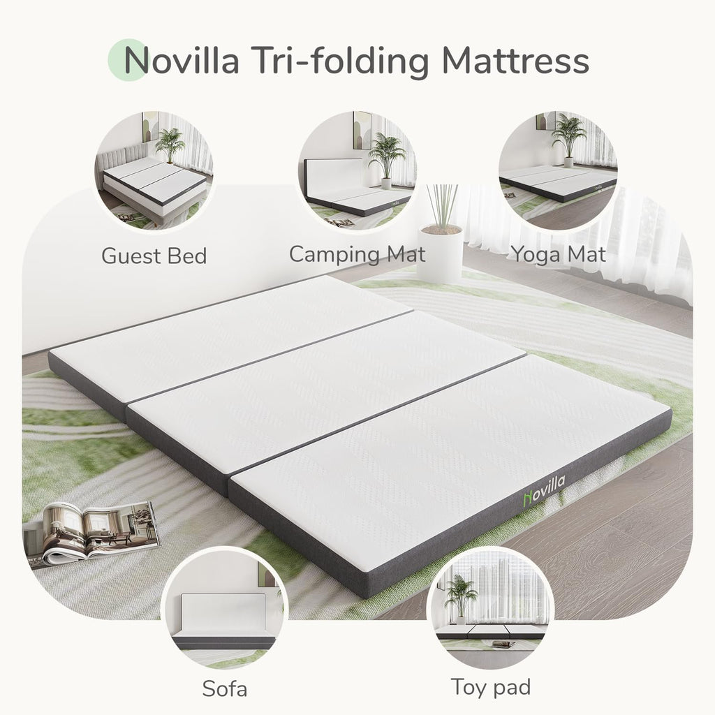 Novilla Folding Mattress Queen, 4 inch Memory Foam Tri Fold