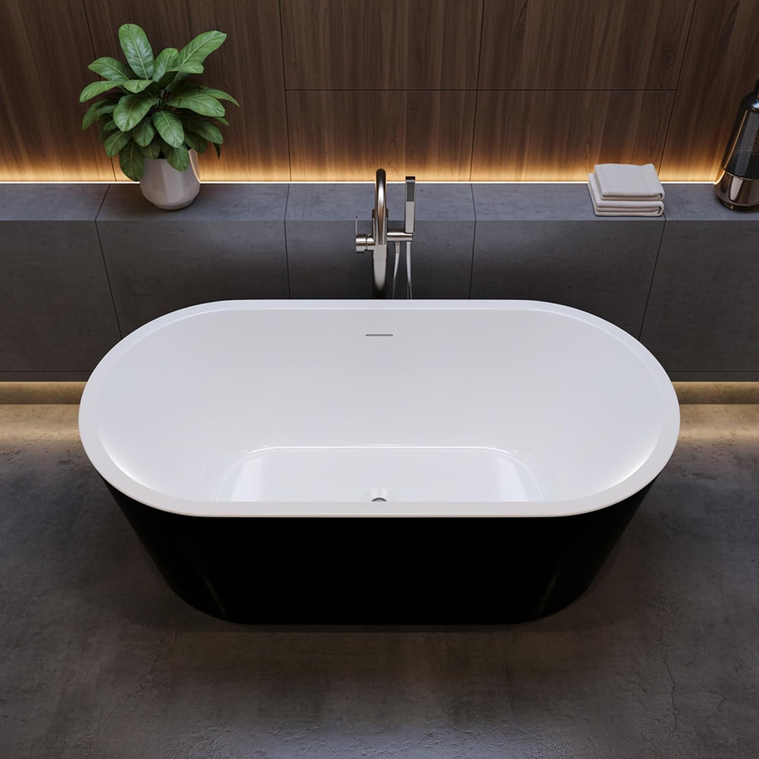 ANZZI 55 Inch Acrylic Freestanding Bathtub In Glossy White | Chand Pre-plumbed Solid Deep Soaker Tub With Built In Overflow And Drain | Soaking Stand Alone Tub 72 Gallons Capacity | FT-AZ098-55BK
