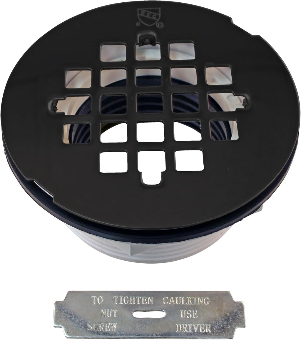 Westbrass D206P-50-62 2' No-Caulk PVC Compression Shower Drain with 4-1/4' Round Grid Cover, Matte Black (50-Pack)