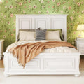 MERITLINE Vintage Farmhouse Bed Frame Queen,Solid Wood Mid Century Modern Rustic Bed Frame with Headboard and Footboard,No Box Spring Needed (White,Queen)
